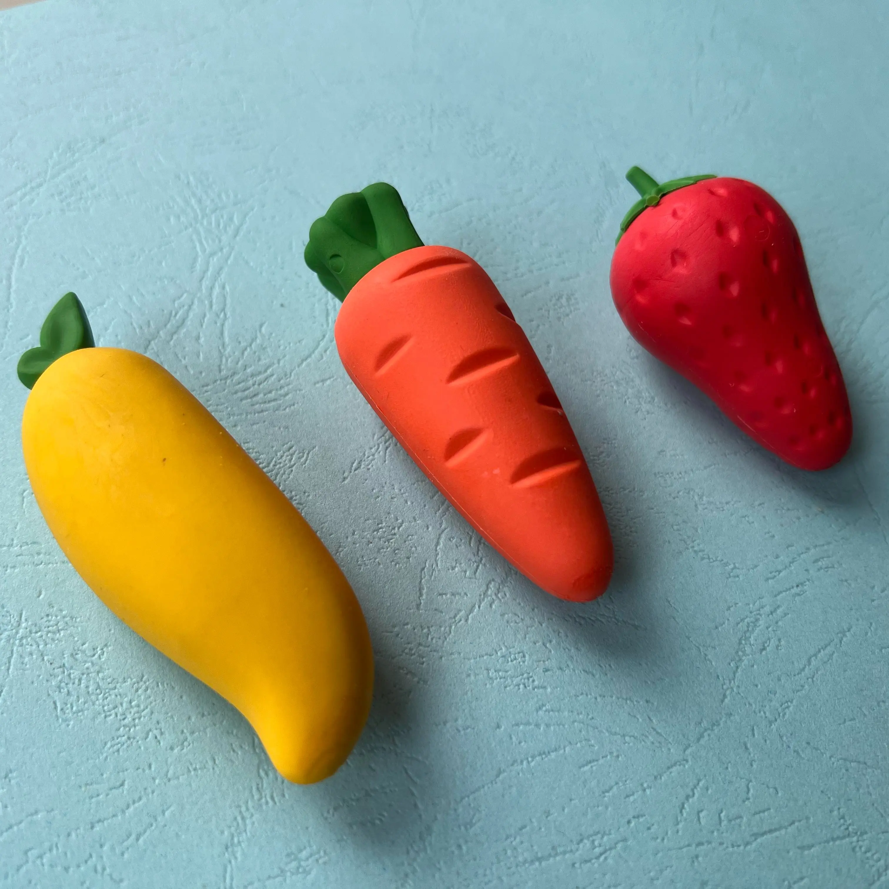 3-Pack Scented Fruit Eraser Set - Carrot, Mango, Strawberry, Kawaii Pencil Top Erasers for Back to School Party Favors, Classroom Companion, Fits Standard Pencils, Perfect Desk Accessory, Sensory-Friendly Material, Kawaii Fruit Shapes