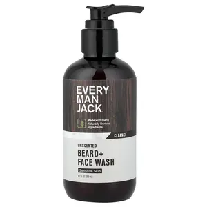 Every Man Jack Beard + Face Wash, Sensitive Skin, Unscented, 6.7 fl oz (200 ml)