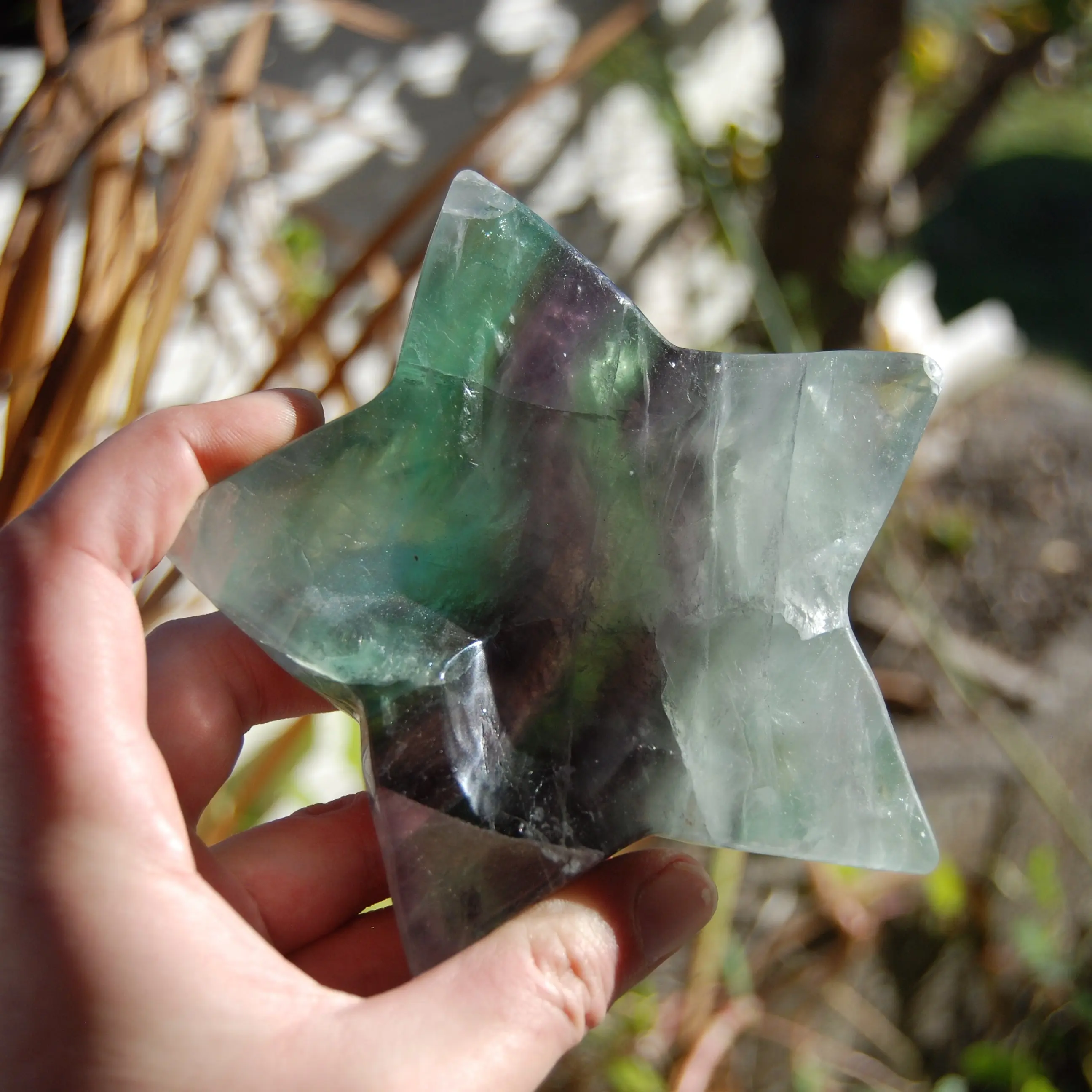 4.5in 1.3lb Rainbow Fluorite Star Shaped Crystal Bowl
