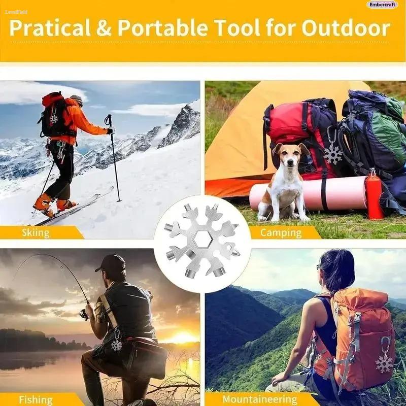 18-in-1 Snowflake Multi Tool EDC Pocket Tool – Stainless Steel Compact Survival Wrench with Screwdriver & Bottle Opener, Durable Lightweight Tool for Camping Bike Repair Outdoor Travel Gift