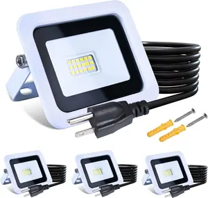 4Pack 20W White LED Flood Light with Plug, Ultra-Thin IP68 Waterproof Outdoor Security Light for Workbench Doorway Wall 4x3 inch White Shell