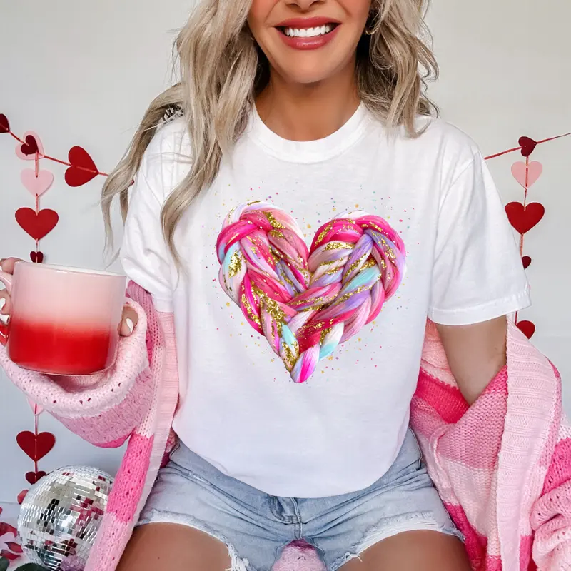 Romantic Crochet Valentine Heart DTF Transfer - 310°F, Heavy Pressure, Hot Peel Specialty DIY Craft Supplies for Lovers of DIY Crafts, Handmade Projects (Note: Not a Shirt)