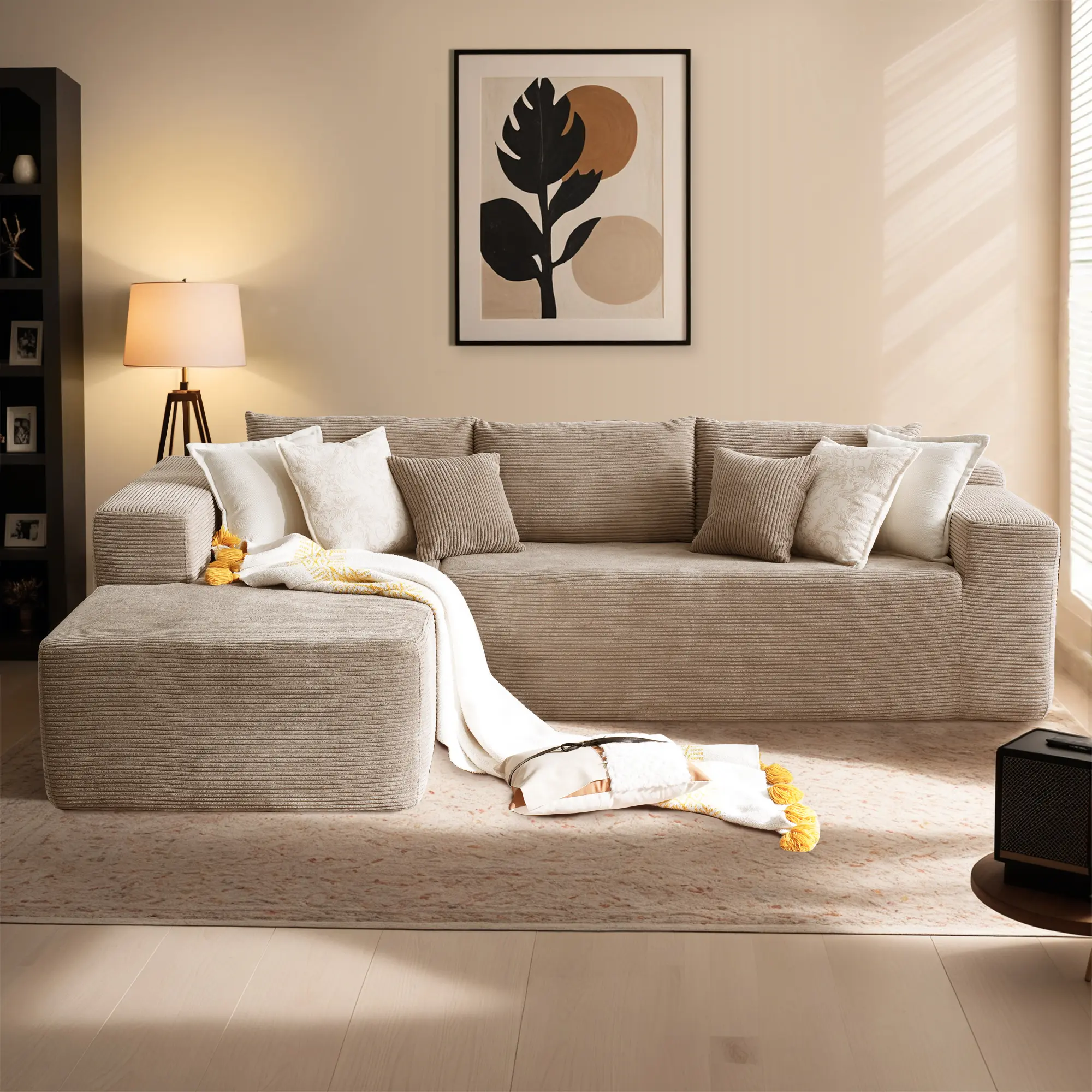 Camel Corduroy Left Chaise| L-Shaped Sofa