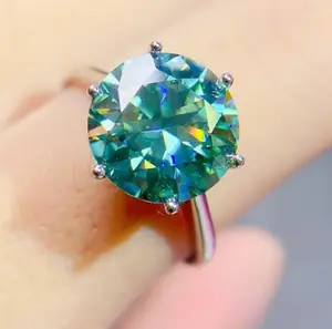 Sterling Silver 5 CT Green Moissanite Ring with GRA certificate