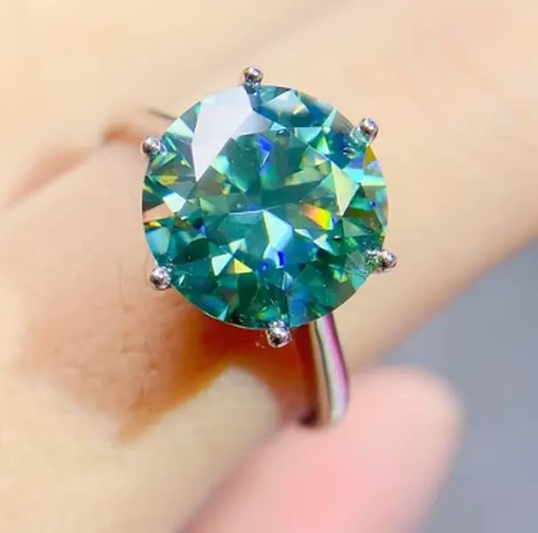 Sterling Silver 5 CT Green Moissanite Ring with GRA certificate