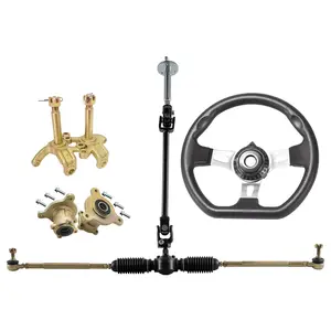 Go Kart Steering Wheel with Gear Rack Pinion Tie Rod Adjustable Shaft Kit, Front Steering Wheel Knuckle Spindle, 3 Stud Front Wheel Hubs for Electric ATV UTV Golf Cart Karting Trike Dune Buggy Quad