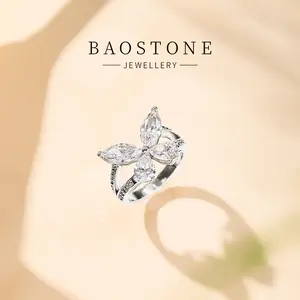 BAOSTONE Lab Created Artificial Gemstone 925 Silver Ring-Butterfly Silhouette Ring-#J129