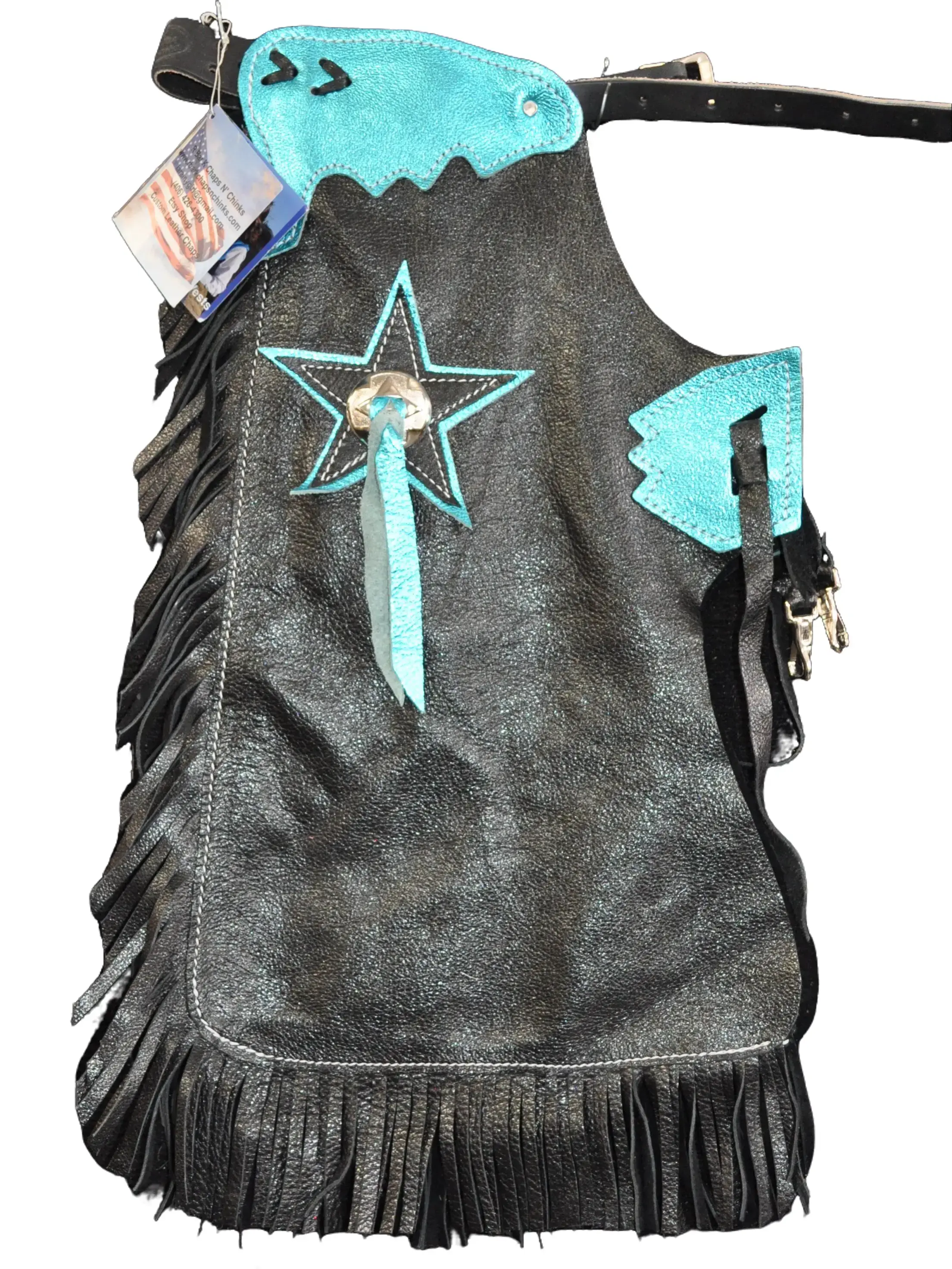 R Bar K/Custom Made Leather Chaps/Size 3/4T Leather Kids Chaps/Kids Metallic Rodeo Chaps