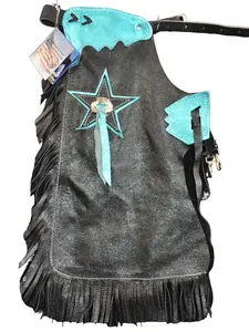 R Bar K/Custom Made Leather Chaps/Size 3/4T Leather Kids Chaps/Kids Metallic Rodeo Chaps