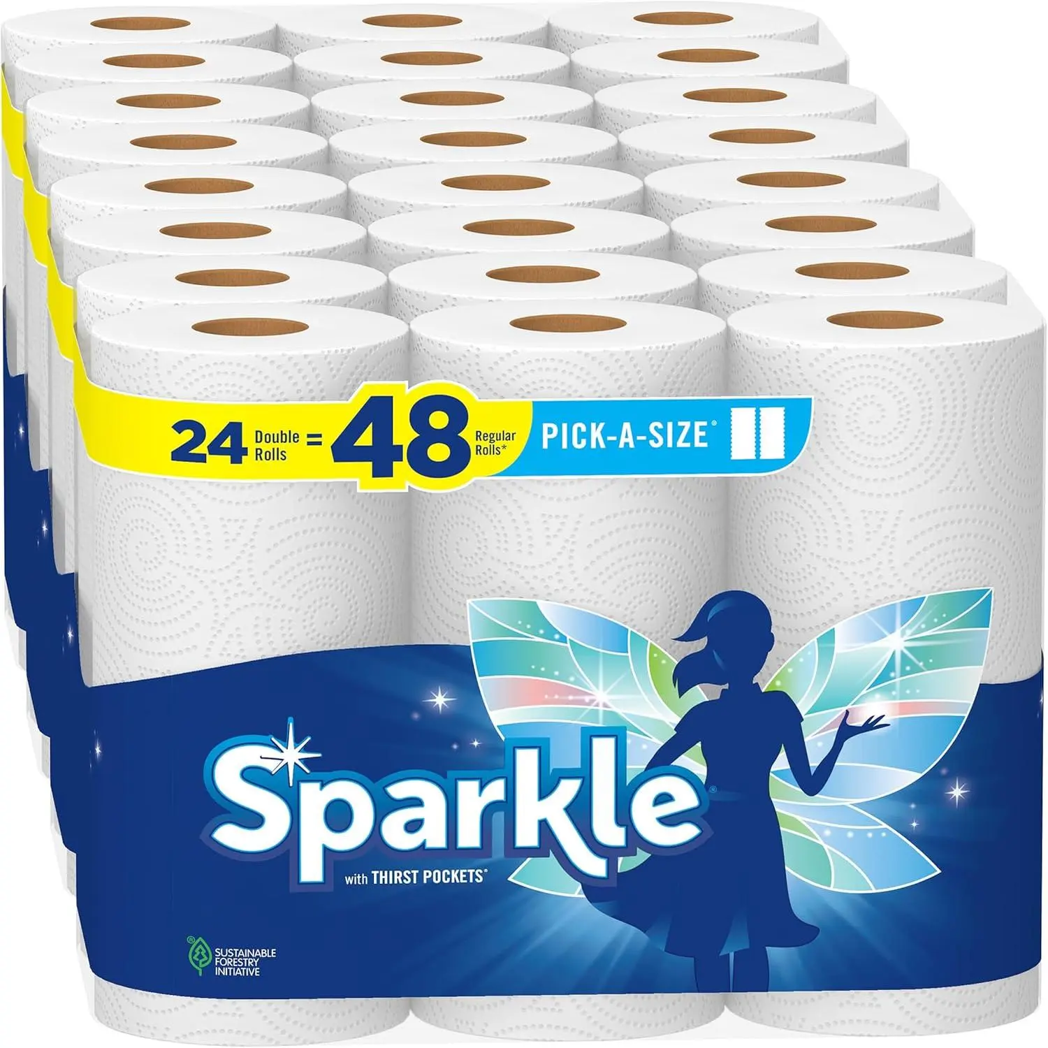 Pickasize Household Kitchen Paper Towels Pack, 24 Double Rolls (48 Regular Rolls), Everyday Value, Strong for Messes, with Full & Half Sheets