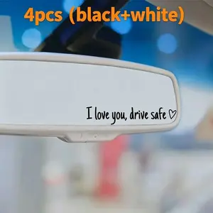 4pcs (white+black) stickers, driving reminder stickers, vinyl material, couple car gift, minimalist car stickers, waterproof and oil resistant design, romantic car accessories, suitable for car rearview mirrors, reflectors, body and various mirrors