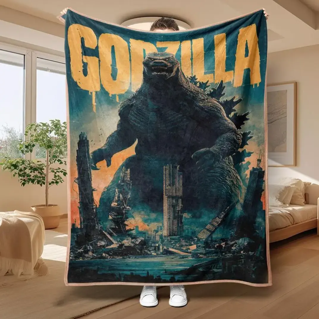 1pc Godzilla City Shock Theme Blanket Soft Lightweight Sci-Fi Fans Travel Throw Blanket Skin-friendly Breathable Perfect Gift for Friends Family