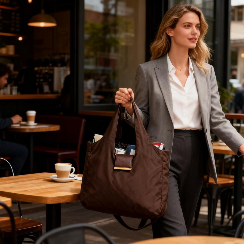 Keychain Tote Espresso Stylish Functional Tote Bag with Keychain Attachment for Everyday Use Portable and Fashionable Folding Shopping Bag