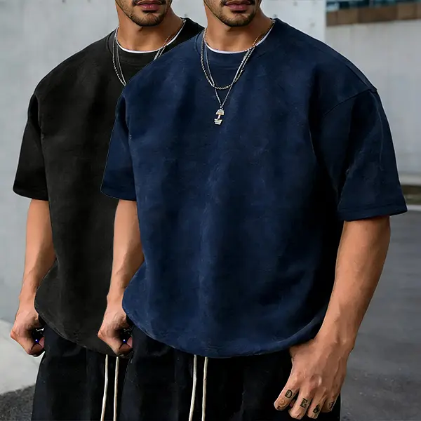 Men's Solid Color Suede Tee, Regular Fit Casual Short Sleeve Crew Neck T-Shirt for Summer, Fashion Men's Top for Daily Wear