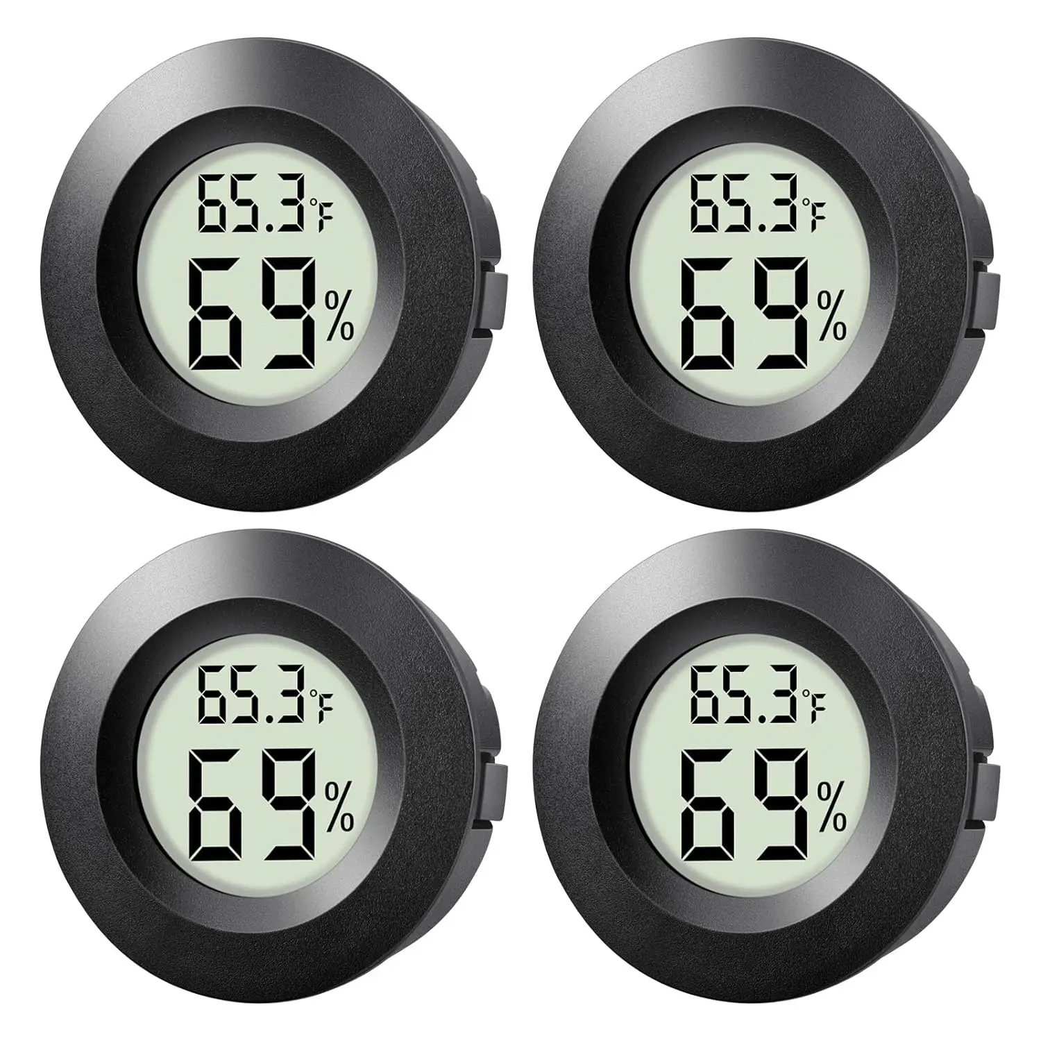 4-Pack Mini Hygrometer  Indoor Outdoor Round Humidity Meter, Small Digital LCD   Temperature Gauge Humidity Sensor (?) or (?) for Reptile Thermostat, Jars