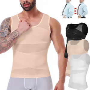 1/2/3 Pack Menswear Body Shaper Shapewear Vest Tummy Control Underwear Lightweight Sports Workout Tank Tops Stretchy Breathable Mesh Shirt Compression Fabric Layer Nylon Crew Neck Plumber Bestie