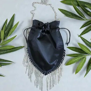 Satin Jewel Detail Drawstring Handbag NO RETURNS