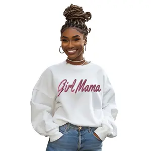 Pink Glitter Girl Mama Sweatshirt, White Crewneck Pullover for Mom Mother, Baby Shower Gender Reveal Gift
