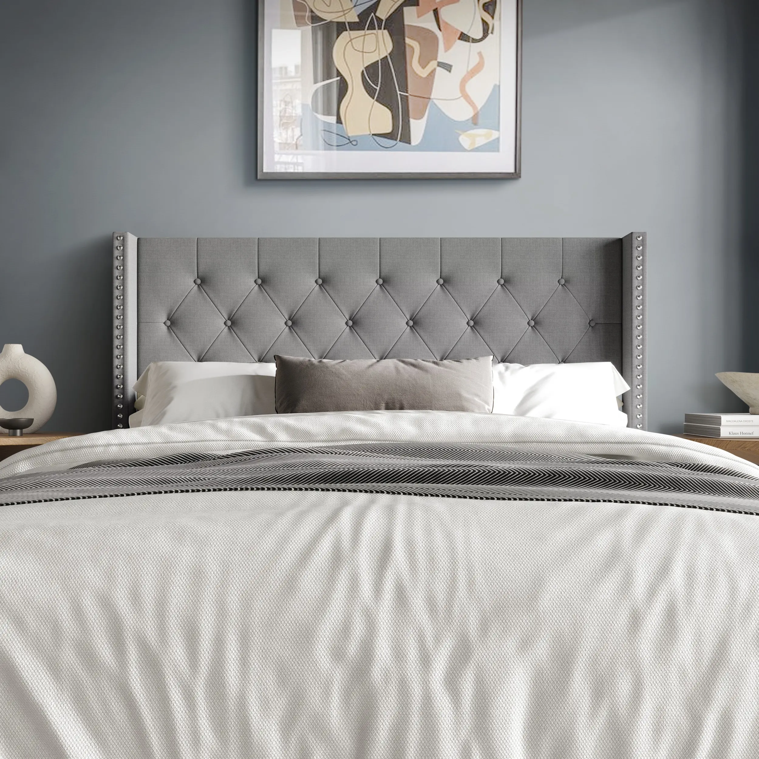 Favorer Grinnell Button-Tufted Linen Fabric Headboard, Classic Modern Bedroom Furniture, Upholstered Headboard for Stylish Bedroom Decor, Assembly Required