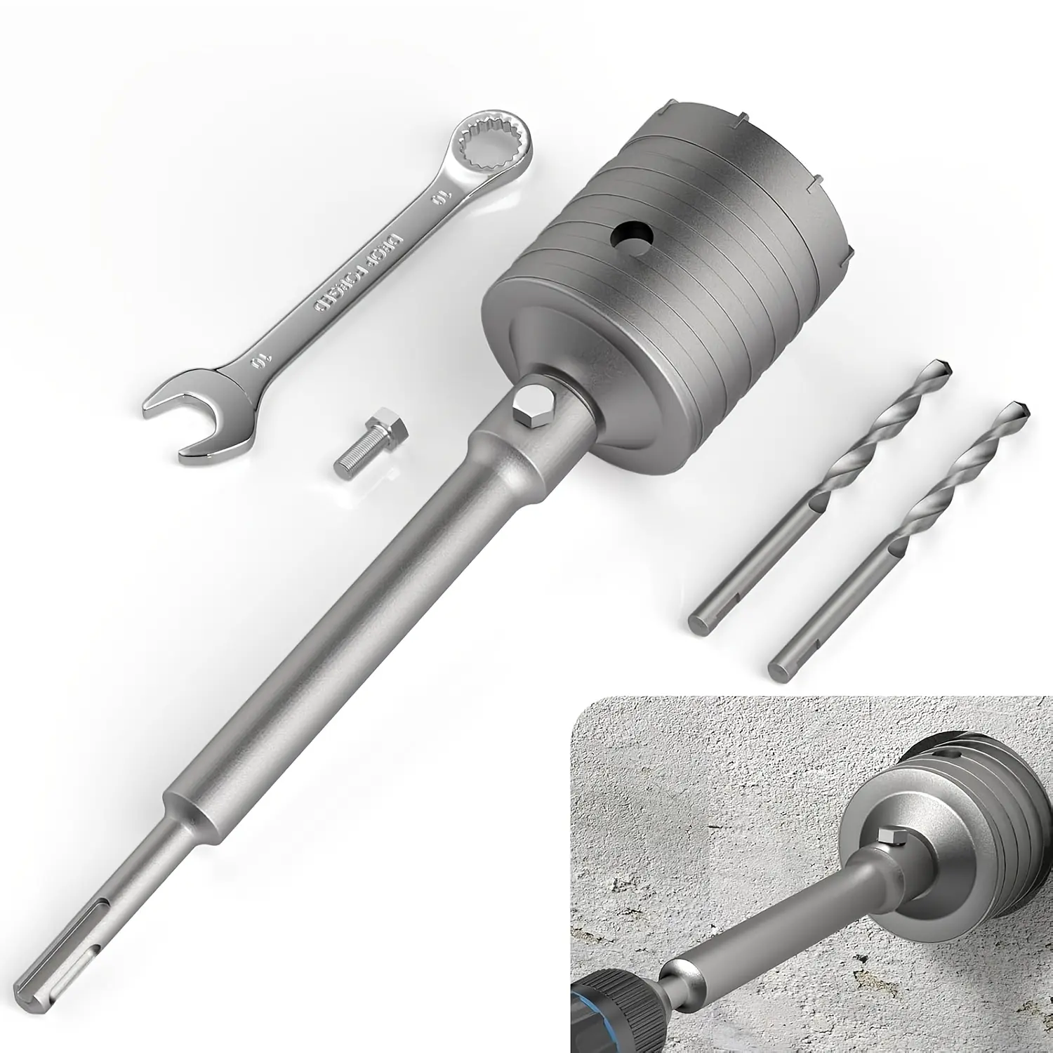 Concrete Hole Saw Kit - High-Strength Steel Triple-Blade Cutter with 65mm/115mm/150mm Multi-Size Drill Bits, 220mm SDS Plus Connecting Rod for Precise Drilling on Concrete Walls, Brick Walls for Construction Projects, DIY Users
