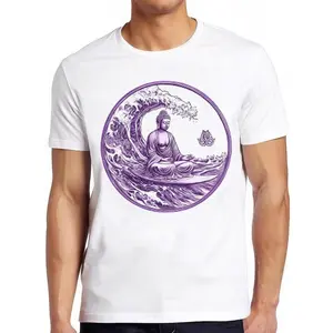 2026 Summer New Unisex 220G Pure Cotton Short Sleeve Tee, Purple Wave Buddha Meditation Art T-Shirt, Ideal Gift for Surfers, Relaxing Casual Top for Everyday Wear
