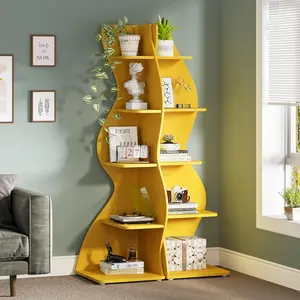LustreC Corner Shelf, Modern 5-Tier Wall Corner Bookshelf, Stylish Corner Small Bookcase Storage Rack Plant Stand with Unique Shape for Living Room, Home Office (Yellow, 1PC)