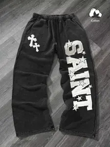 Unisex Street Style Graphic Pants, Fall & Winter Loose Fit Casual Trendy Sweatpants, Y2K Gothic Emo Fashion, Faith Culture Clothing, Casual Streetwear Trousers