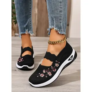 Women's Embroidered Sneakers, Trendy Walking Sneaker, Soft Comfortable Non-Slip Durable Breathable Casual Tennis Shoes, Suitable for Outdoor Fitness Work Daily Use