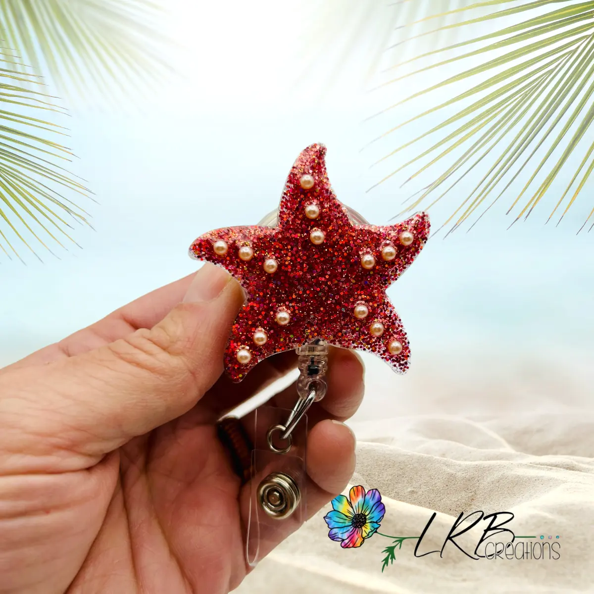 Starfish Badge Reel ~ Retractable Badge Reel ID Holder ~ Handmade ~ Nurse Badge Reel ~ Teacher Lanyard ~ Magnetic Pin ~ Stethoscope Tag ~ Magnet ~ Phone Grip ~ Summer Vibes ~ Summer Badge Charms