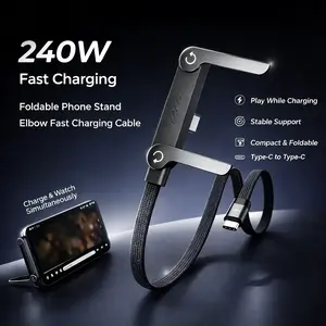 Invisible Stand Type-C Charger Cable, 240W Super Fast Charging 2-in-1 Charging Cord & Phone Holder for Gaming, Office, Car Travel – Black