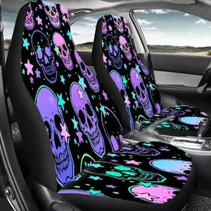 Colorful Skulls Star Pattern Car Seat Cover, Durable Polyester Car Seat Protector, Universal Car Interior Accessories for Front & Rear Seats, Halloween