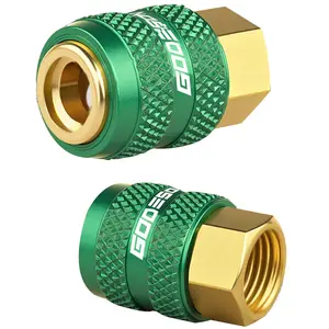 GODESON 2-Pack Locking Air Chuck, 1/4" FNPT All Metal Lock on Tire Chuck Quick Connect Tire valve, Closed Flow Green Inflator Nozzle for Air Compressor & Pressure Gauge-150PSI