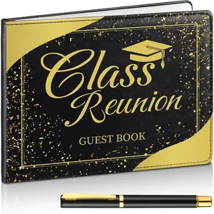 Class Reunion Guest Book with Pen Gathering  Decorations College High School Sign and Write Messages, 112 Pages(Black,Class Reunion)