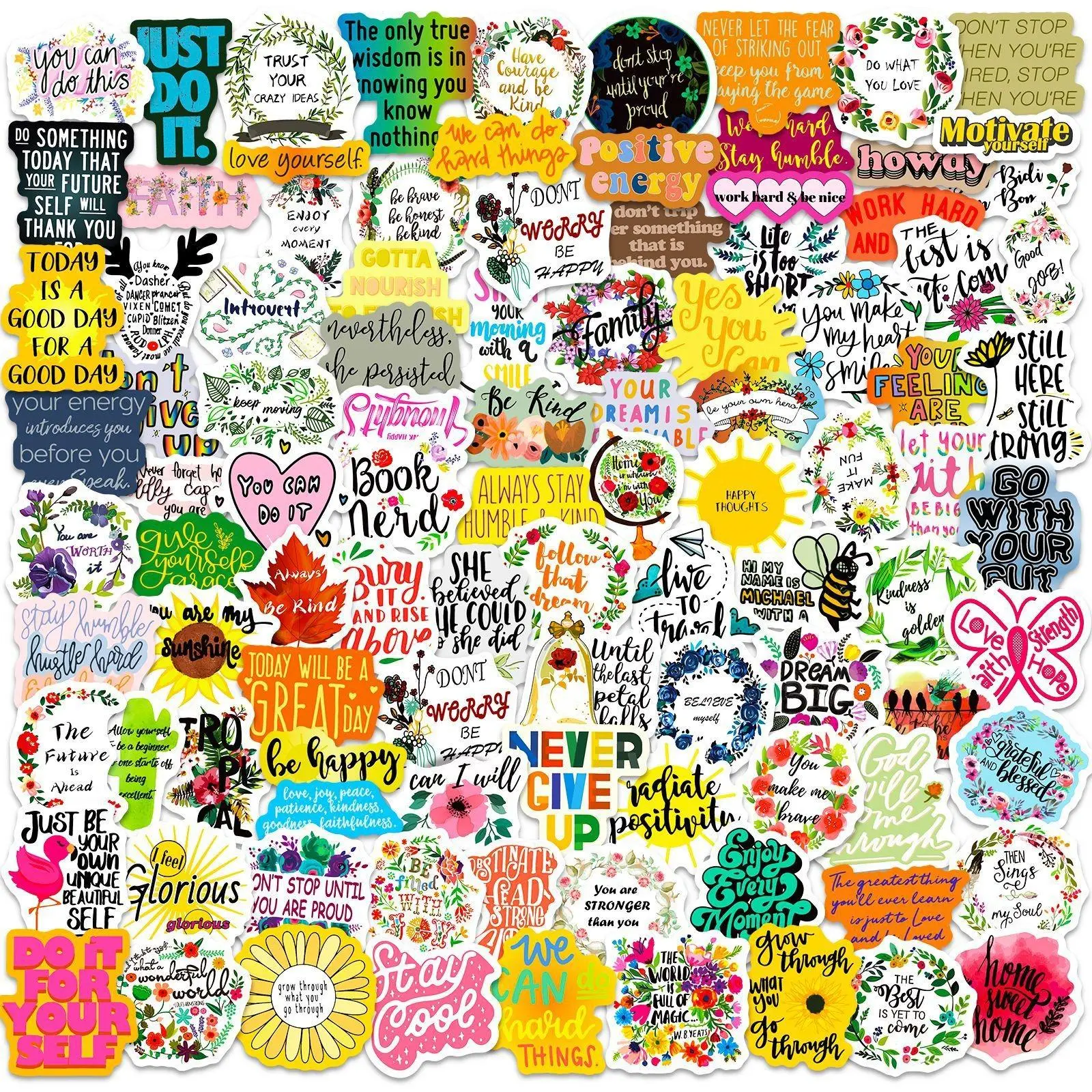 Inspirational Words Series Sticker (100pcs), Waterproof Sticker Pack for Wall Water Bottle Skateboard Helmet Car Bike Luggage Laptop, Wall Decorative