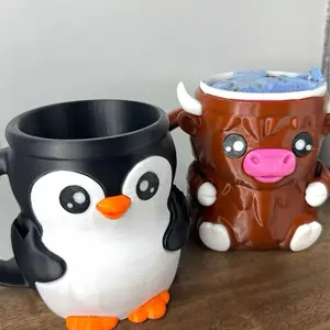 Penguin or Highland Cow Ice Cream Pint Holder 3D Printed Collectable Sweet Treat Buddy Kitchen Christmas Gift Winter Friend