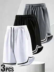 3 Pcs Men's Quick-Dry Basketball Shorts, Athletic Workout Shorts with Drawstring & Side Pockets for Gym, Running, Training, Fitness Shorts