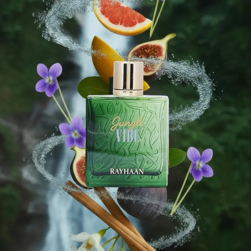 Rayhaan Jungle Vibe Perfume - Green Bottle with Grapefruit & Fig Scent - Ideal for Nature Lovers