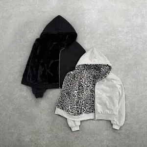2025 New Double-Sided Retro Leopard Print Fashionable Loose Zip-Up Hoodie Unisex Street Hip-Hop Casual Sportswear Suitable for Daily Wear in Spring and Autumn, Comfortable and Breathable Men’s and Women’s Tops