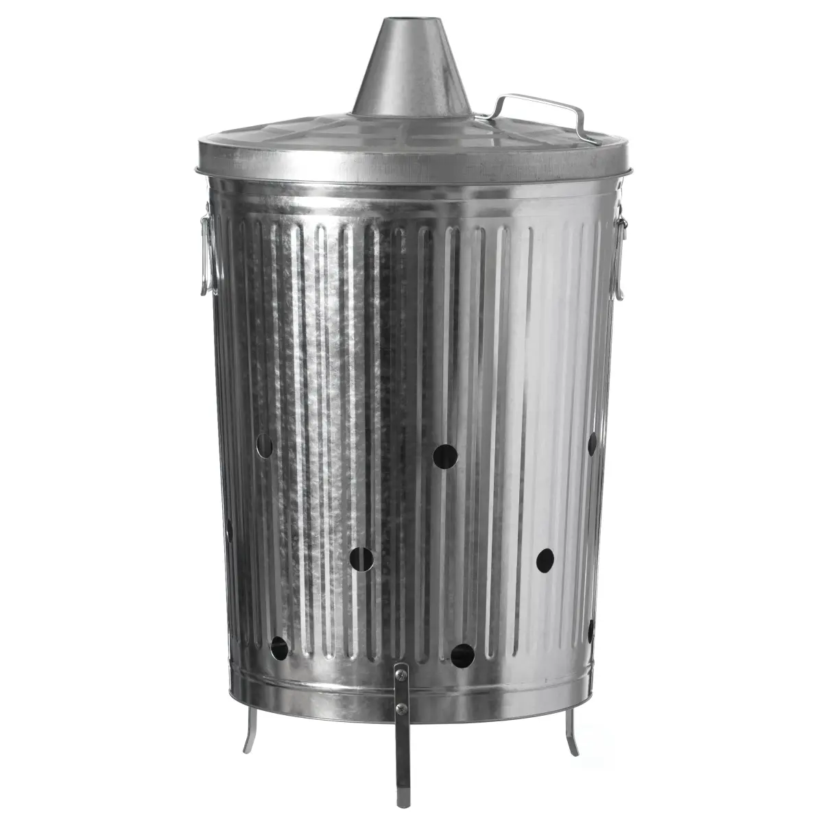 212 MAIN Silver Galvanized Steel Weatherproof Outdoor Garden Incinerator Garbage Can - Double Bottom, Removable Top, Metal Bin for Patio, Backyard