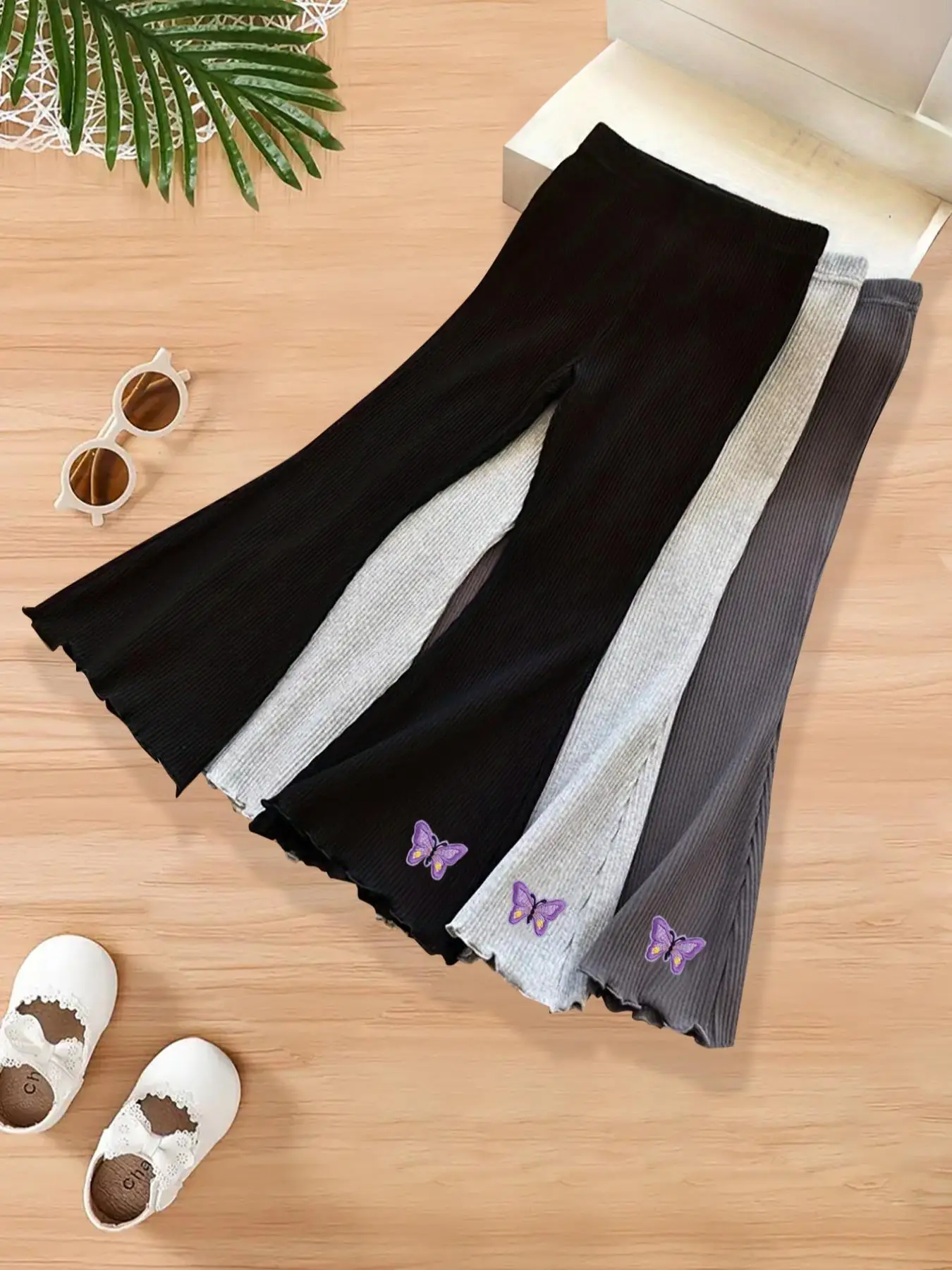 Girl's Butterfly Pattern Pants, Casual Fashionable Comfy Trousers for Summer, Kids Bottoms for Daily Wear