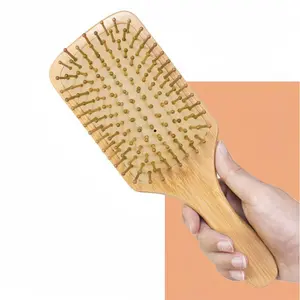 Natural Bamboo Cushion Massage Comb, Head Massage Brush for Hair Care, Professional Wooden Hairbrush for Scalp and Relaxation, Hair Detangling Comb, Wide Tooth Comb, Grooming Comb