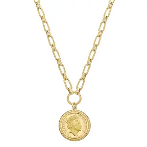 Queen Elizabeth Coin Necklace in Worn Gold