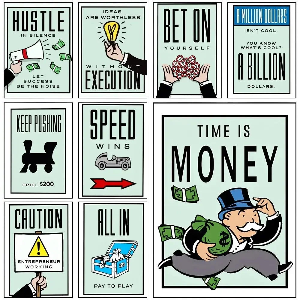 1PC Unframed Monopoly Millionaire Money Canvas Artistic Decorative Painting Motivational Quote Inspirational Art Art Poster Cartoon Figure Mural Home Wall Decor Decoration Picture Home Decor Supplies Decorative Artwork (19 Style Options)