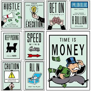 1PC Unframed Monopoly Millionaire Money Canvas Decorative Painting Motivational Quote Inspirational Art Art Poster Cartoon Figure Mural Home Wall Decor Picture (19 Style Options)