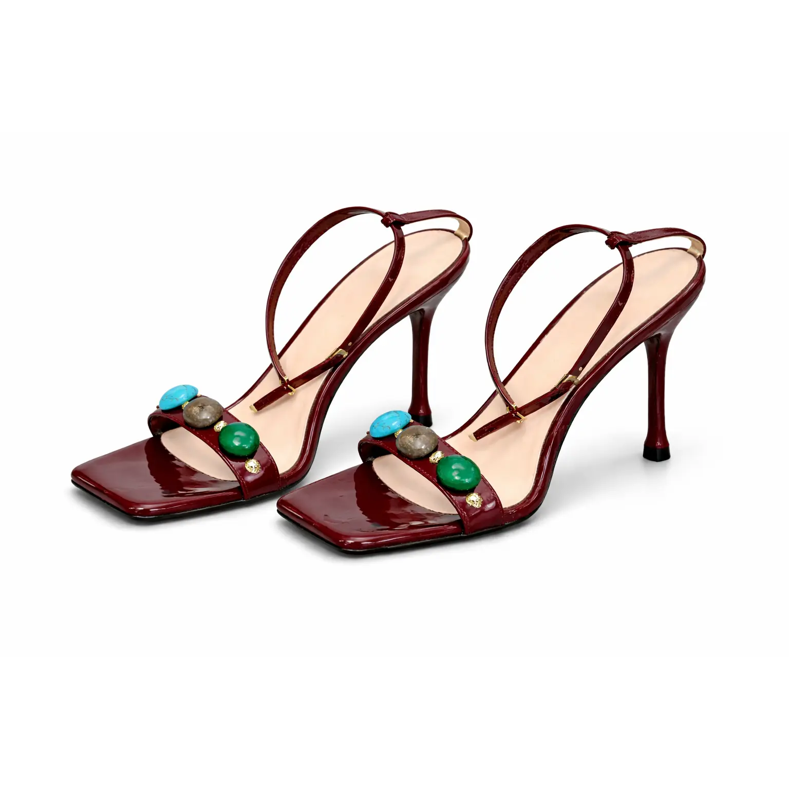 Glossy burgundy high-heeled sandal