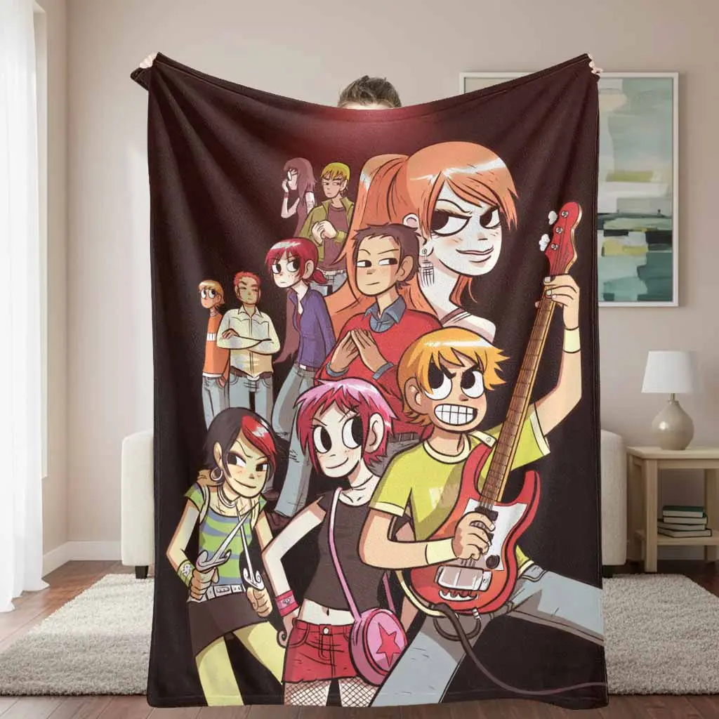 Scott Pilgrim Comic Character Flannel Throw Blanket - Vibrant Pop Culture Illustration, Ultra Soft Lightweight Plush Fabric, Warm Bedspread, Perfect for Living Room Decor, Movie Night Gift for Fans