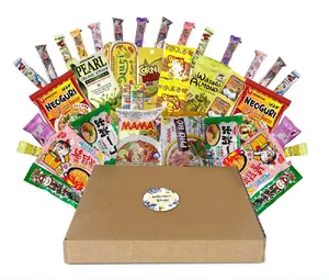 Asian Instant Ramen Variety Pack and Asian Snack Mix 18 Pack with Cute Sticker