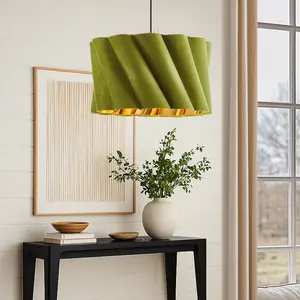 18" 2-Light Twisted Fabric Drum Pendant Light, Green Kitchen Island Chandelier