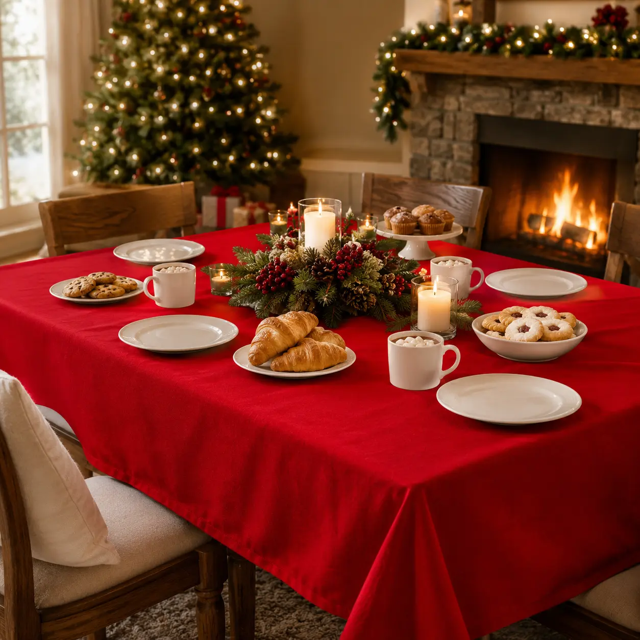 1-Piece Polyester Wrinkle-Free Solid-Color Tablecloth, Christmas Party-Ready Home Decor, Multiple Sizes, Globally Sourced for Family Dining & Commercial Venues