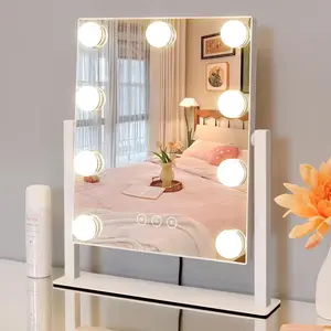 Vanity Mirror with Lights Hollywood Makeup Mirror with 9 LED Bulbs 3 Color Lighting 360°Rotation for Dressing Room & Bedroom